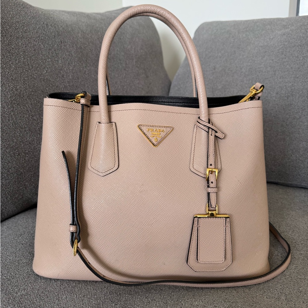 Prada Cuir Double Tote Saffiano Leather Medium Cammeo Rosa